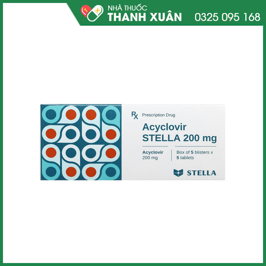 Acyclovir STELLA 200mg thuốc điều trị nhiễm herpes, zona, thủy đậu, dự phòng nhiễm HSV
